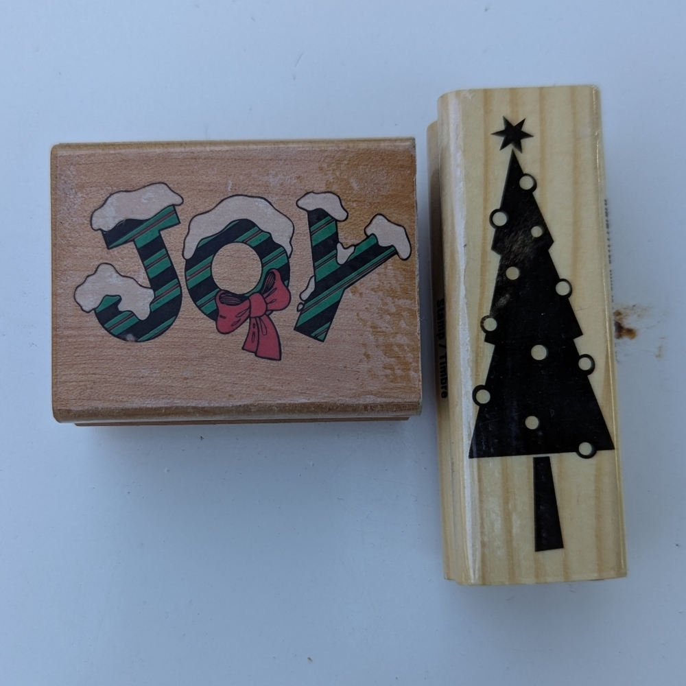 Holiday Rubber Stamps - Joy and Christmas Tree